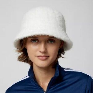 Urban Outfitters White Fuzzy Bucket Hat